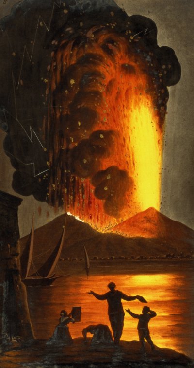 Nachtzicht van Vesuvius uitbarsting, plaat II uit Sir William Hamiltons Campi Phlegraeiae (supplement), 1779 door English School